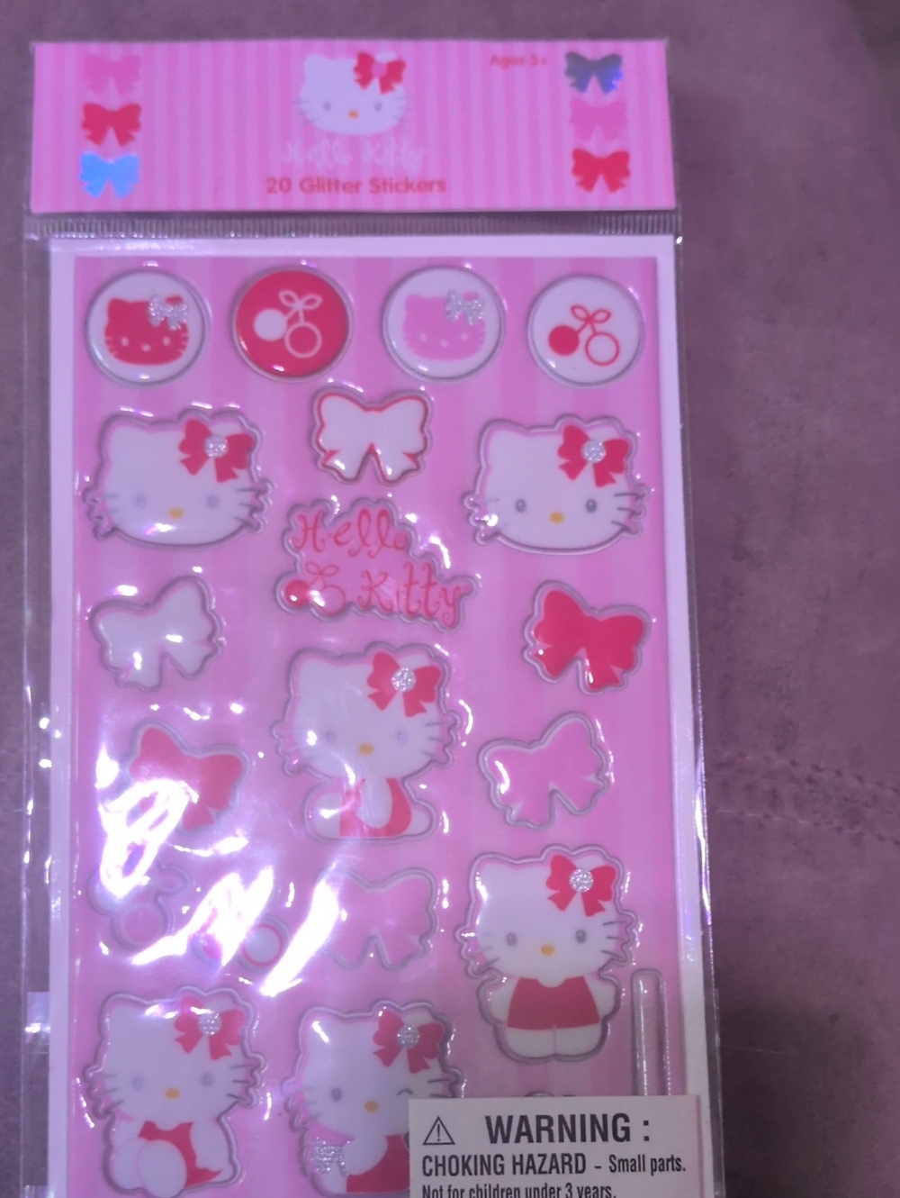 Hello Kitty Pink and White Glitter Sticker Sheet